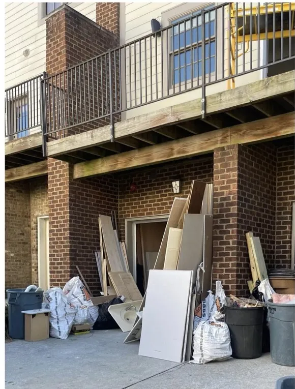 A same-day patio cleanup, before and after: before